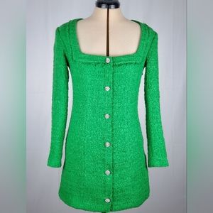 Zara Green Tweed Textured Weave Blazer Dress